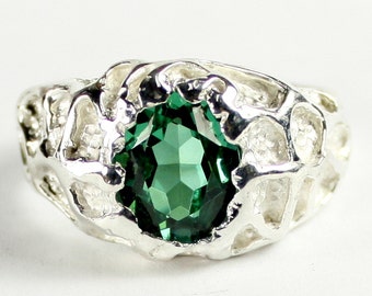 Russian Nanocrystal Emerald, 925 Sterling Silver Men's Ring, SR168