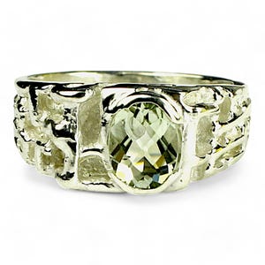 Green Amethyst, 925 Sterling Silver Men&#39;s Ring, SR197