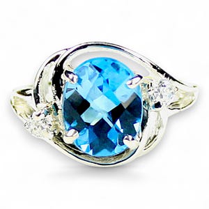 Swiss Blue Topaz, 925 Sterling Silver Ladies Ring, SR021
