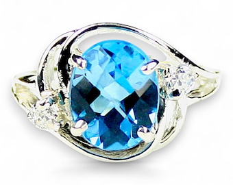 Swiss Blue Topaz, 925 Sterling Silver Ladies Ring, SR021