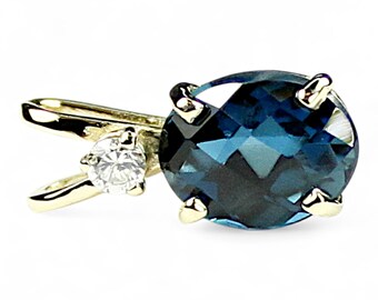 14K Gold London Blue Topaz Pendant, Oval 10x8mm, Ocean Blue Gemstone Necklace P020