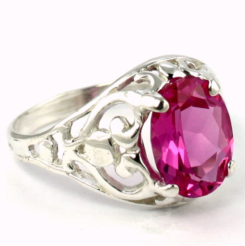 925 Sterling Silver Ring Created Pink Sapphire SR004