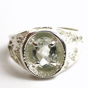 Green Amethyst (Prasiolite), 925 Sterling Silver Men&#39;s Nugget Ring, SR075