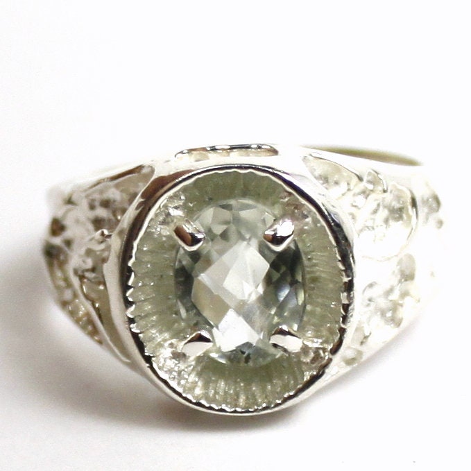 Green Amethyst (Prasiolite), 925 Sterling Silver Men's Nugget Ring, SR075