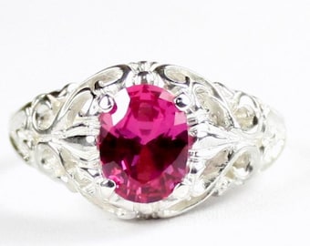 Oval 8x6mm Pink Sapphire Sterling Silver Filigree Ring – Statement Cocktail Jewelry SR113