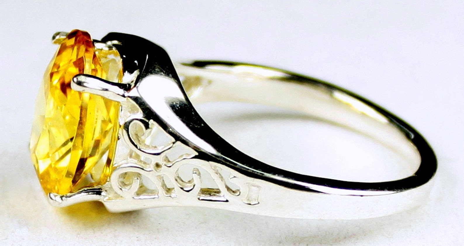 Golden Yellow CZ 925 Sterling Silver Ladies Ring SR057 | Etsy