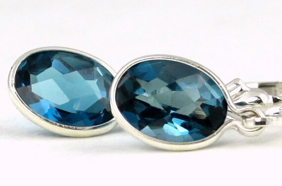 Sterling Silver 3 Ct Londres topaze bleue ovale Leverback Boucles D/'oreilles