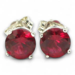 Ruby Sterling Silver Stud Earrings: 6mm Round Prong Set SE012