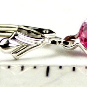 Created Pink Sapphire, 925 Sterling Silver Leverback Earrings, SE001 image 3