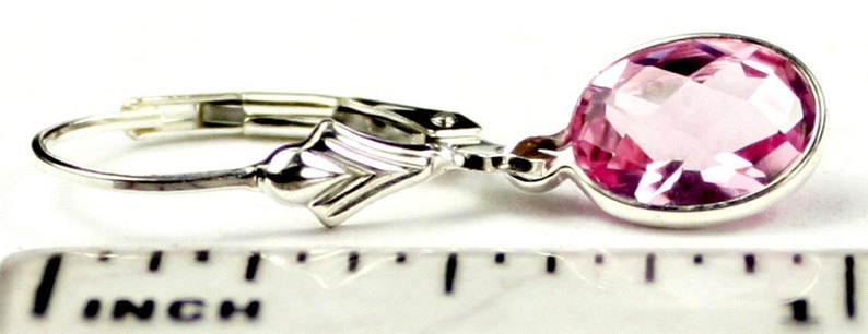 Created Pink Sapphire, 925 Sterling Silver Leverback Earrings, SE001 image 3