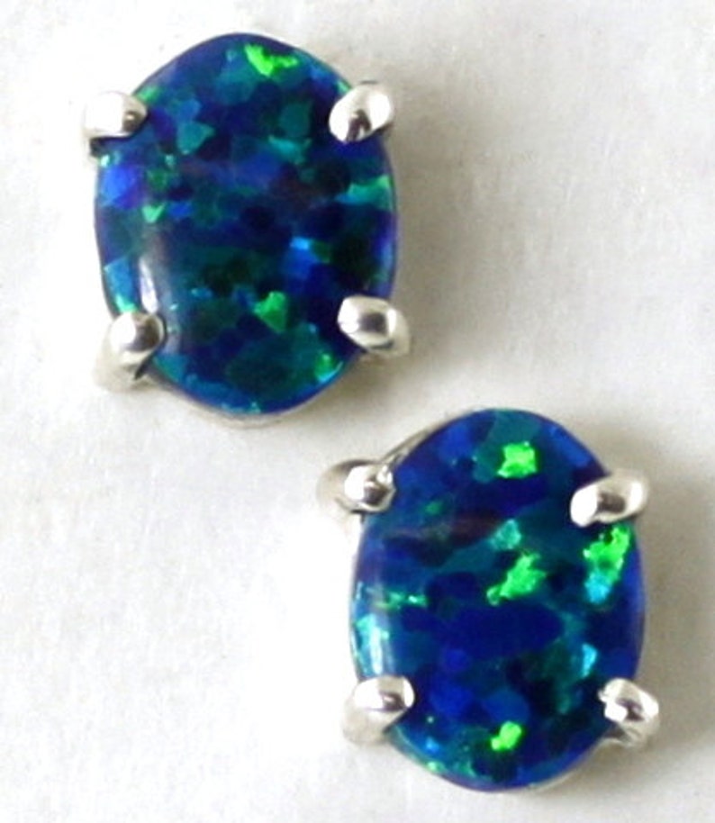 SE002C Created BlueGreen Opal 925 Sterling Silver Post Earrings