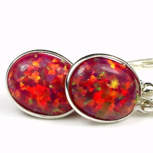 925 Sterling Silver Leverback Earrings, Created Red/Brown Opal, SE101