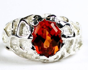 Created Padparadscha Sapphire, 925 Sterling Silver Men's Ring, SR168