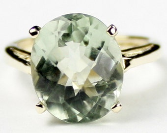 Green Amethyst Prasiolite, 10Ky Gold Ring, R055