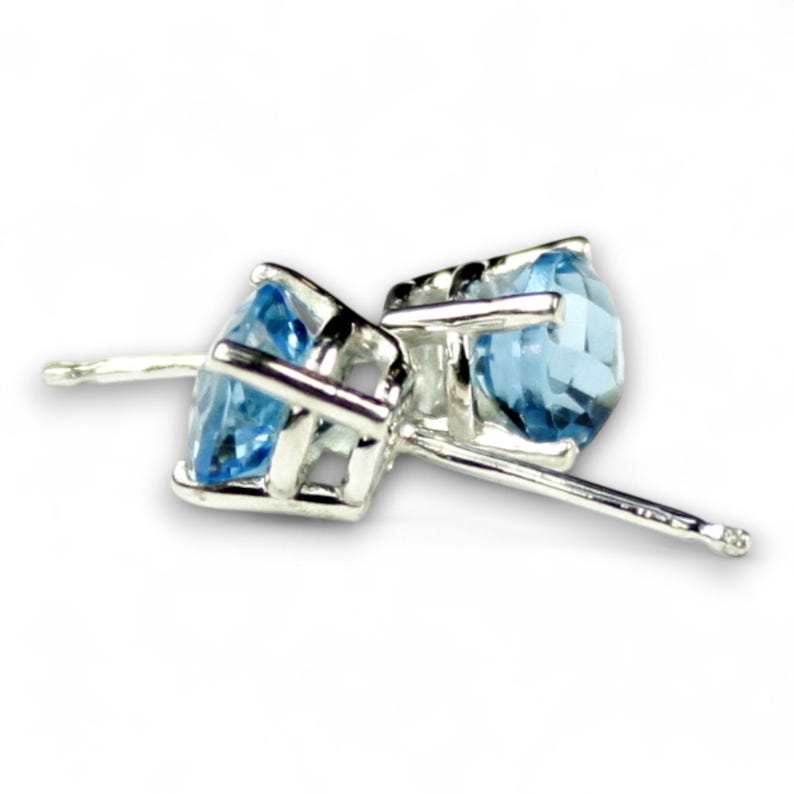 Swiss Blue Topaz Sterling Silver Post Earrings (Round 6mm Prong Set) SE012 image 3
