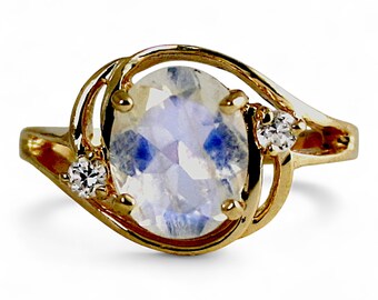 Rainbow Moonstone, 14KY Gold Ring R021,