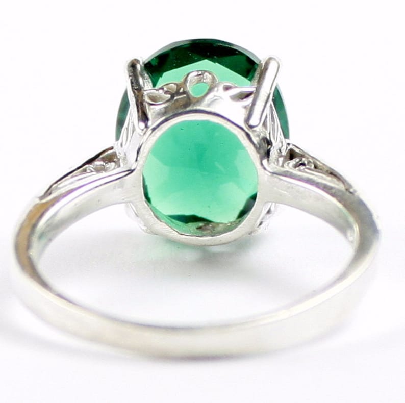 SR055 925 Sterling Silver Ladies Ring Russian Nanocrystal Emerald