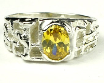 CZ jaune doré, 925 Sterling Silver Ring hommes, SR197