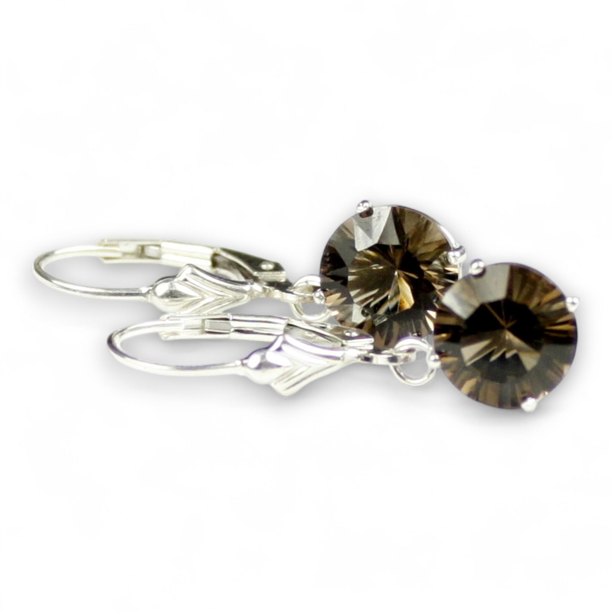 Boucles D'oreilles Anciennes Art Nouveau – Argent 925 Avec Quartz Fumé – Dormeuses