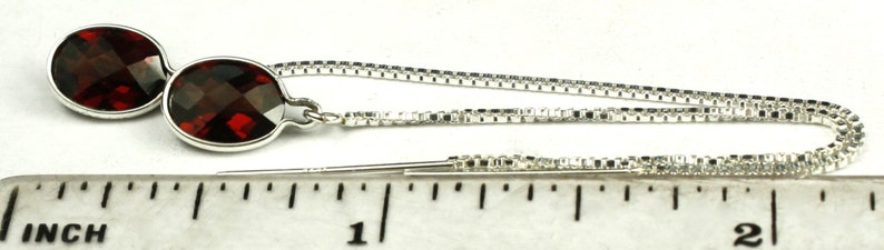 925 Sterling Silver Threader Earrings SE005 Mozambique Garnet