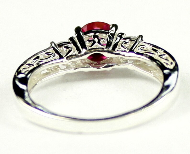 Created Ruby w Two 4mm CZ Accents SR254 925 Sterling Silver Engagement Ring