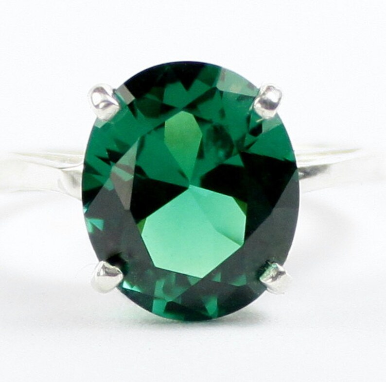 SR055 925 Sterling Silver Ladies Ring Russian Nanocrystal Emerald