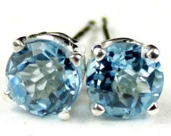 Swiss Blue Topaz, 925 Sterling Silver Post Earrings, SE012