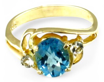 2.20ct Naturale Diamante Rotondo 14k Oro Bianco Topazio Blu