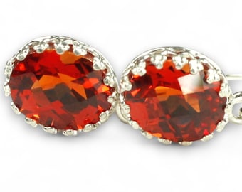 Padparadscha Sapphire, 925 Sterling Silver Crown Bezel Leverback Earrings, SE109
