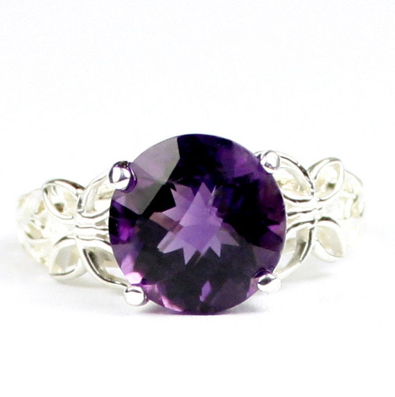 Round Amethyst Butterfly Design Ring Handmade Sterling Silver Round Amethyst Butterfly Design Ring Handmade Sterling Silver