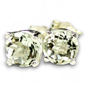 Green Amethyst (Prasiolite) Sterling Silver Post Earrings, 6mm Round Prong Set SE012