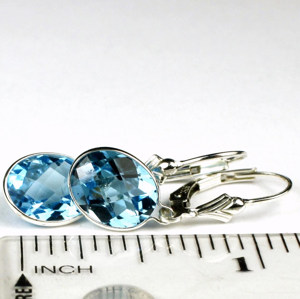 Swiss Blue Topaz, 925 Sterling Silver Leverback Earrings  925 Sterling Silver with 7.56 Cttw Swiss Blue Topaz Leverback Drop Earrings main image 2