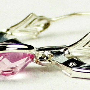 Created Pink Sapphire, 925 Sterling Silver Leverback Earrings, SE001 image 5