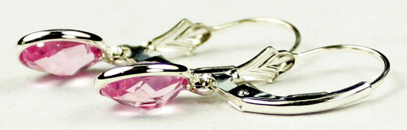 Created Pink Sapphire, 925 Sterling Silver Leverback Earrings, SE001 image 5