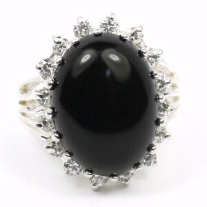 Black Onyx, 16 CZ accents, 925 Sterling Silver Ladies Ring, SR270