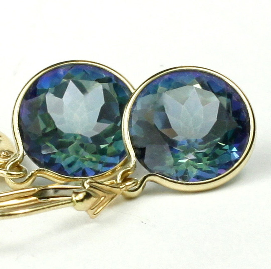 Neptune Garden Topaz, 14KY Gold Leverback Earrings, E211 Etsy