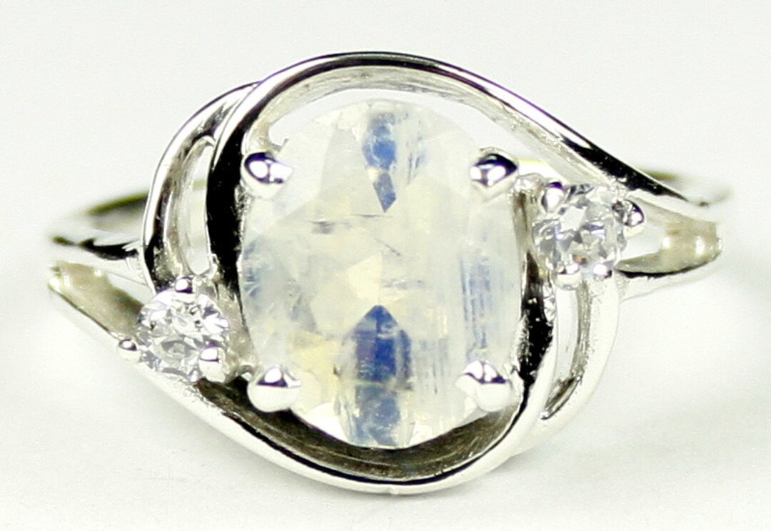 Handmade Rainbow Moonstone Ring – 925 Sterling Silver – Oval Natural Gemstone – All Sizes Available