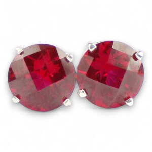 Round 8mm Ruby Sterling Silver Post Earrings – Bold Red Sparkle SE112