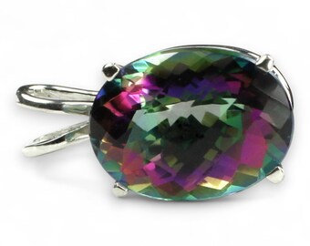 Mystic Fire Topaz Sterling Silver Pendant: Oval 14x10mm, Rainbow Sparkle (Gift for Her) SP006
