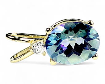 Neptune Garden Topaz Pendant, 14K Gold Oval, CZ Accent (2.5mm) P021