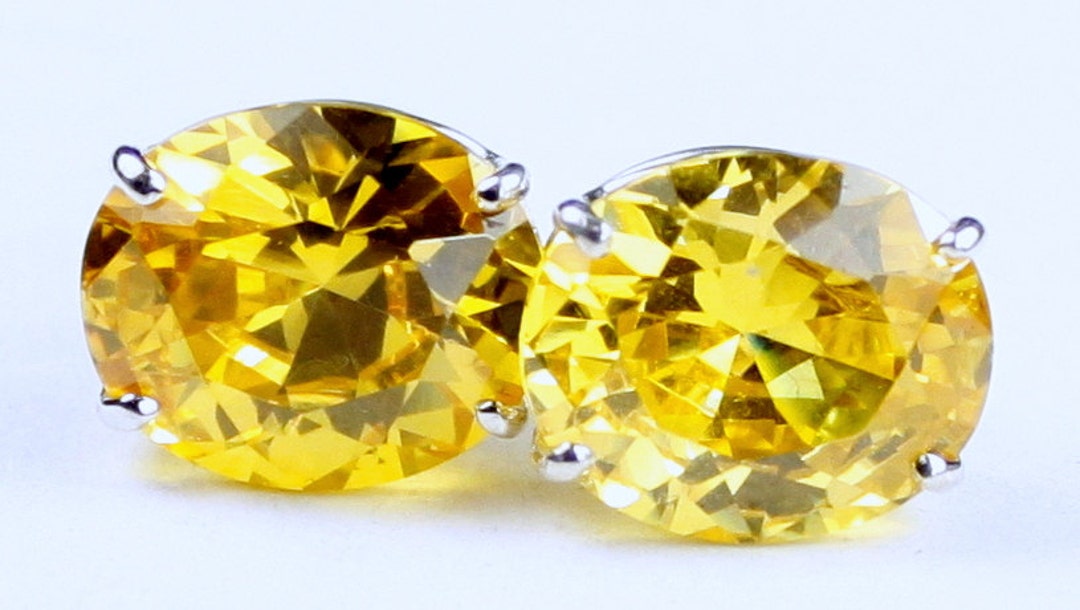 Golden Yellow CZ, 925 Sterling Silver Post Earrings, SE202 - Etsy