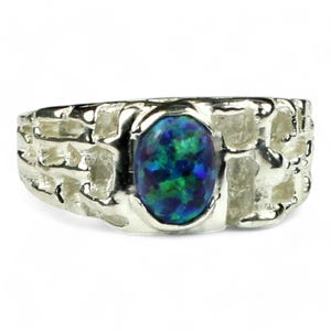 Blue Green Opal, 925 Sterling Silver Men&#39;s Ring, SR197
