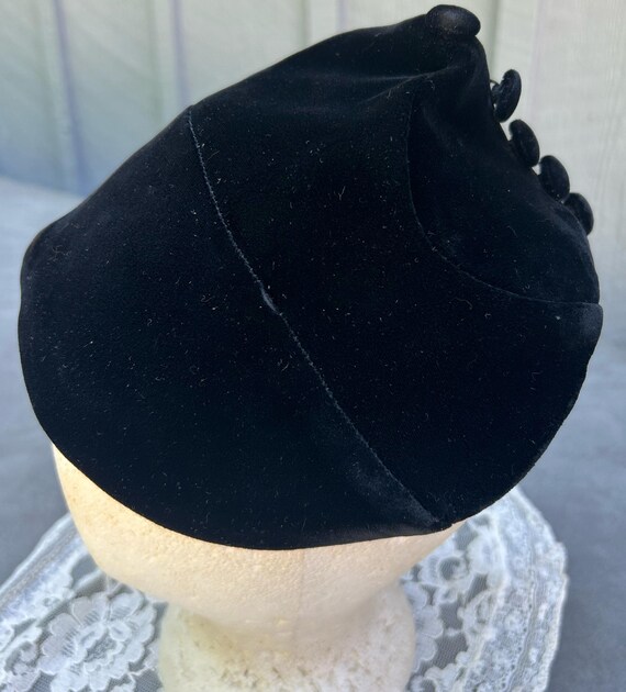 Vintage Brown Black Velvet Hat | Mid Century Multi Colored