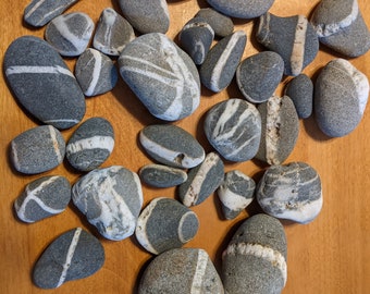 Gray & White Beach Stones: Craft Rocks, Wishing Stones, 35 Pcs
