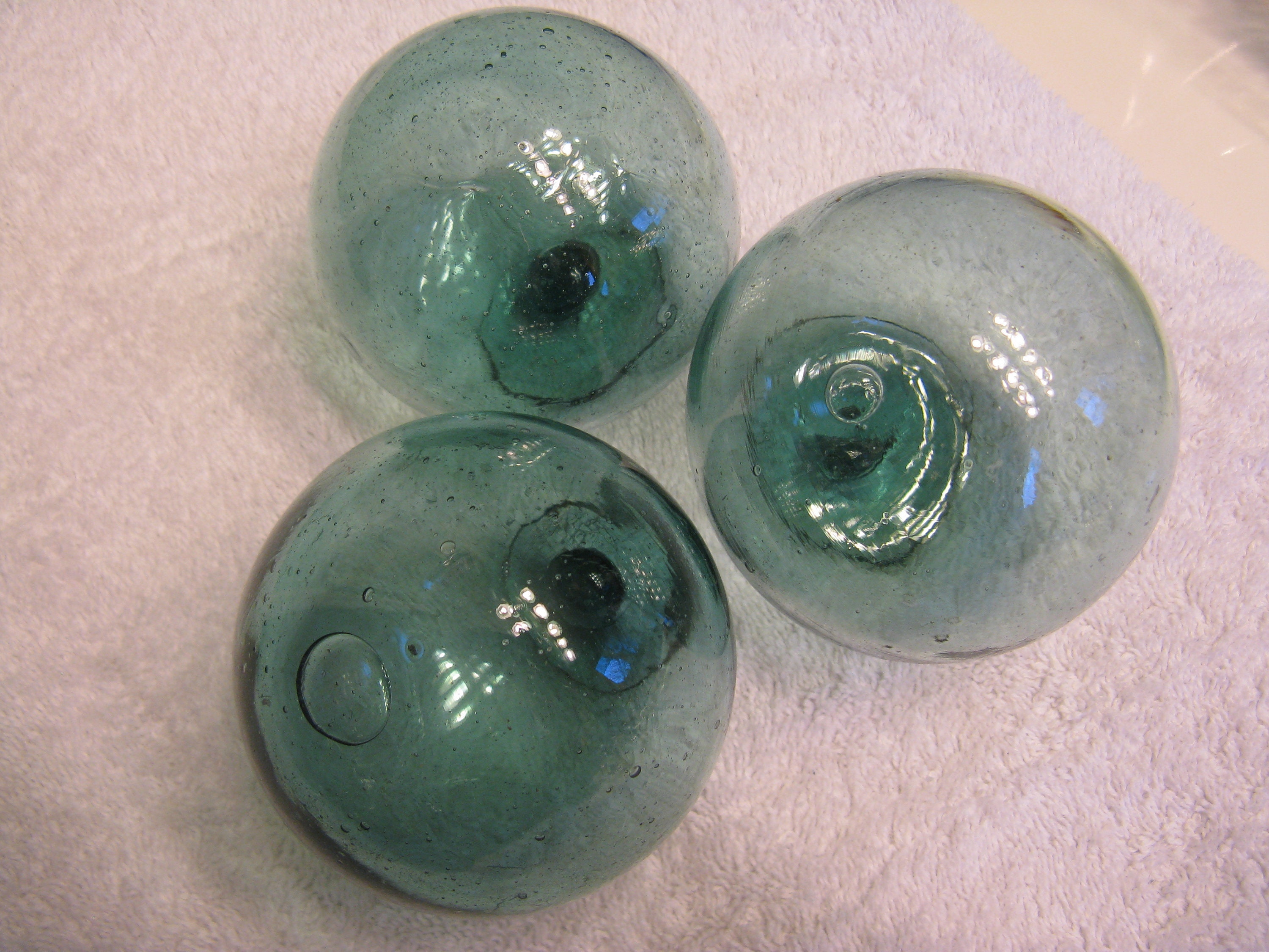 3 Vintage Japanese Glass Floats, 33.5 Antique,nautical, Beach