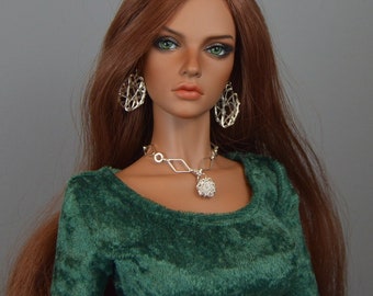 Doll Gold Jewelry Set Tassel Earrings 2 Necklaces Round Circle 3 piece Iplehouse EID HID sd BJD 13