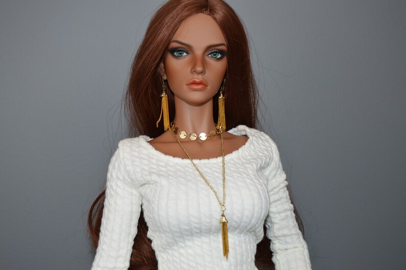Doll Gold Jewelry Set Tassel Earrings 2 Necklaces Round Circle 3 piece Iplehouse EID HID sd BJD 13