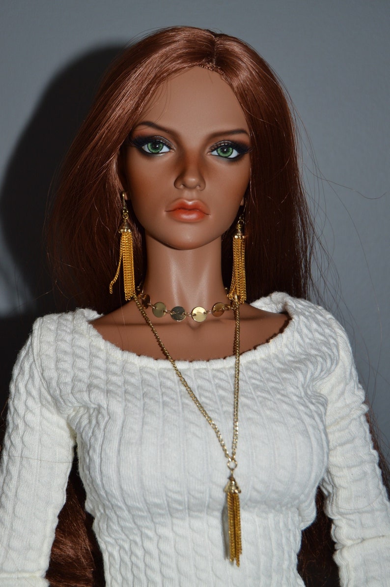 Doll Gold Jewelry Set Tassel Earrings 2 Necklaces Round Circle 3 piece Iplehouse EID HID sd BJD 13