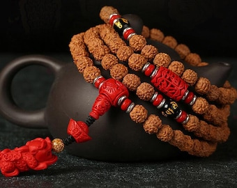 Free Delivery Nepal Vajra Bodhi Bracelet Blasting Double Dragon Pattern Beads Eight Petals Original Seeds Yellow Leather Tibetan bracelet