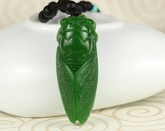 Natural Jade Agate Stone Crystal Carved Cicada Healing Gemstone Pendant WKSPSJ